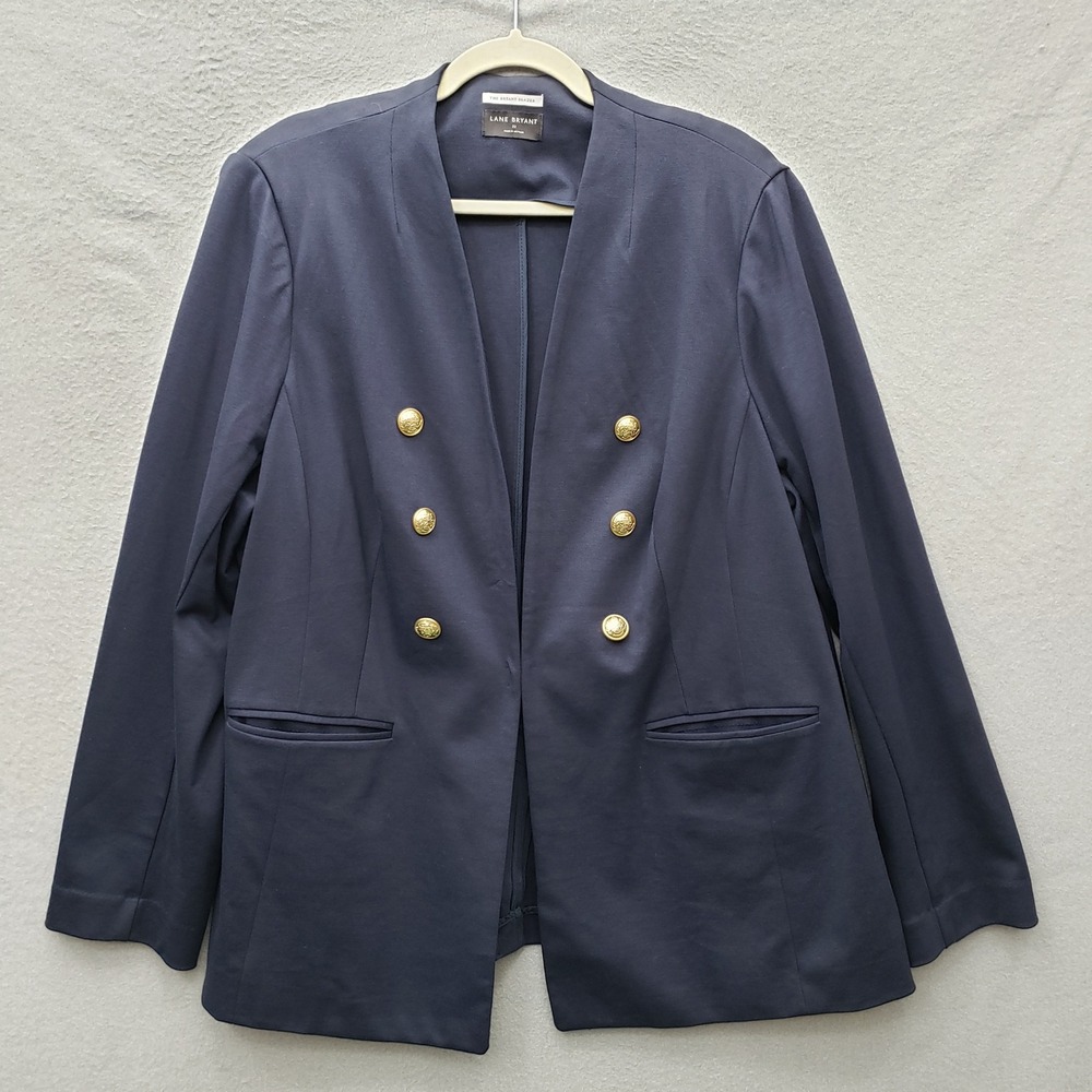 Lane Bryant The Bryant Blazer Navy Blue Gold Buttons Preppy Nautical Chic Sz 22